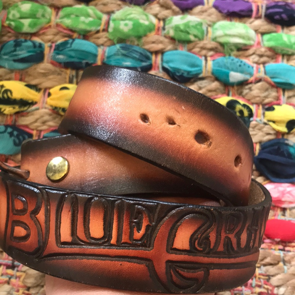 Blue Grass Leather stamped belt banjo guitar